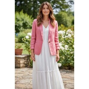 Draper James RSVP Salmon Linen Blend Blazer Jacket Single Button Women's Size S